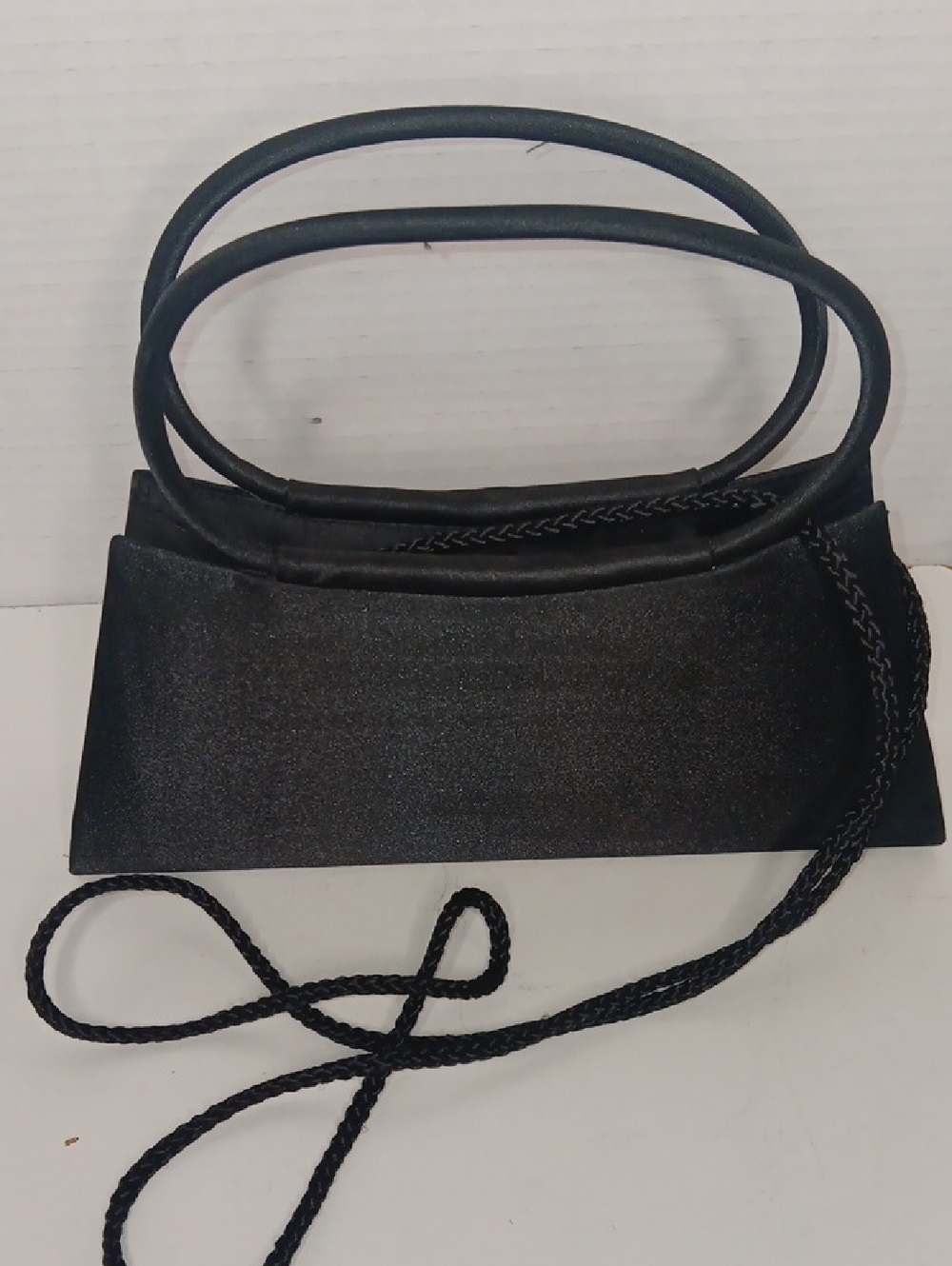 Classic Black Satin Mini Evening Bag with Braided Strap
